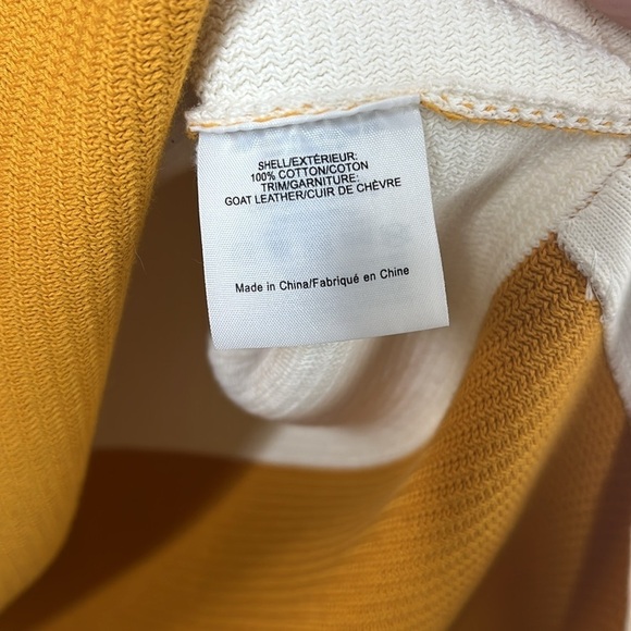 Tory Burch Orange Striped Woven Leather Short Sleeve Sweater Women Size L SPOTS - Picture 5 of 6